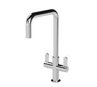 Balterley Kitchen Tap with Dual Lever Handles, Mono Kitchen Mixer Tap, Chrome Mono Mixer Taps for Sink, Round Base with Square Spout Taps for Sink - 130 x 236 x 361mm (Chrome)