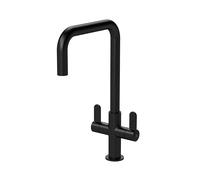 Balterley Kitchen Tap with Dual Lever Handles, Mono Kitchen Mixer Tap, Matt Black Mono Mixer Taps for Sink, Round Base with Square Spout Taps for Sink - 130 x 236 x 361mm (Matt Black)