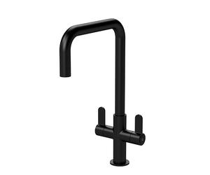 Balterley Kitchen Tap with Dual Lever Handles, Mono Kitchen Mixer Tap, Matt Black Mono Mixer Taps for Sink, Round Base with Square Spout Taps for Sink - 130 x 236 x 361mm (Matt Black)