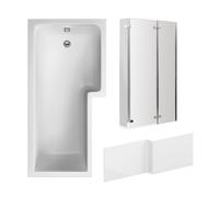 Balterley L Shape 1700x850 Bath with Panel & Chrome 3 Panel Hinge Screen RH in White Balterley White