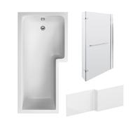 Balterley 1700mm Right Hand L Shape Bathtub, Front Panel With Bath Screen With Rail - Polished Chrome Profile