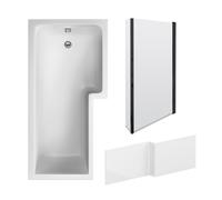 Balterley L Shape 1700x850 Shower Bath Set - Panel & Black Return Screen RH in White Balterley White