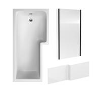 Balterley L Shape 1700x850 Shower Bath Set - Panel & Black Return Screen RH in White Balterley White