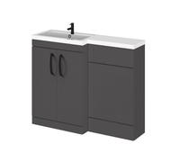 Balterley Left-Hand Bathroom Vanity And Wc Unit Combination With Basin - 1100mm - Gloss Grey With Black Handles