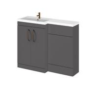 Balterley Left-Hand Bathroom Vanity And Wc Unit Combination With Basin - 1100mm - Gloss Grey With Brushed Bronze Handles