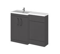 Balterley Left-Hand Bathroom Vanity And Wc Unit Combination With Basin - 1100mm - Gloss Grey With Brushed Pewter Handles