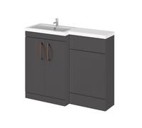 Balterley Left-Hand Bathroom Vanity And Wc Unit Combination With Basin - 1100mm - Gloss Grey With Copper Handles
