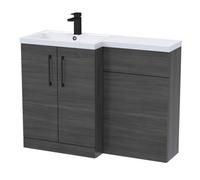 Balterley Left-Hand Bathroom Vanity And Wc Unit Combination With Basin - 1100mm - Woodgrain Anthracite With Black Handles