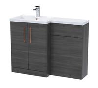 Balterley Left-Hand Bathroom Vanity And Wc Unit Combination With Basin - 1100mm - Woodgrain Anthracite With Copper Handles