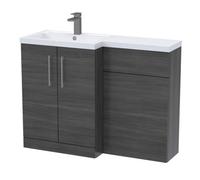 Balterley Left-Hand Bathroom Vanity And Wc Unit Combination With Basin - 1100mm - Woodgrain Anthracite With Brushed Pewter Handles