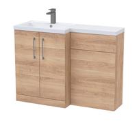Balterley Left-Hand Bathroom Vanity And Wc Unit Combination With Basin - 1100mm - Woodgrain Light Oak With Brushed Pewter Handles