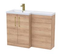 Balterley Left-Hand Bathroom Vanity And Wc Unit Combination With Basin - 1100mm - Woodgrain Light Oak With Brushed Brass Handles