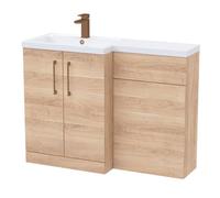 Balterley Left-Hand Bathroom Vanity And Wc Unit Combination With Basin - 1100mm - Woodgrain Light Oak With Brushed Bronze Handles