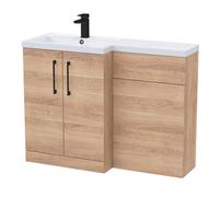 Balterley Left-Hand Bathroom Vanity And Wc Unit Combination With Basin - 1100mm - Woodgrain Light Oak With Black Handles