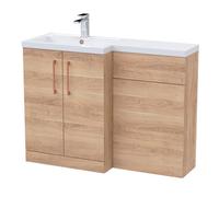 Balterley Left-Hand Bathroom Vanity And Wc Unit Combination With Basin - 1100mm - Woodgrain Light Oak With Copper Handles