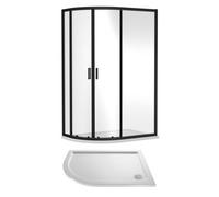 6mm Toughened Safety Glass Left Hand Offset Quadrant Shower Enclosure and Resin Shower Tray - 1200 x 800 x 1900mm - Matt Black Frame - White Tray