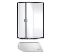 Balterley Offset Quadrant Shower Enclosure with Shower Tray, 6mm Toughened Safety Glass Doors, Left Hand, Bar Handle Framed Enclosures for Showers, Quadrant Tray for Showers (Black/White)