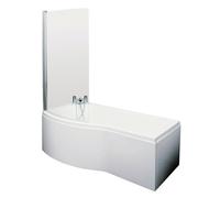 Left Hand Shower Bath Bundle - Includes Tub, Curved 6mm Safety Glass Screen and Front Panel - 1500mm