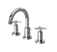 Balterley Levedale 3 Tap Hole Deck Mounted Basin Mixer Tap with Dual Crosshead Handles and Pop Up Waste - Polished Chrome Finish