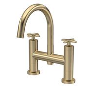 Balterley Levedale Bath Filler Tap With Dual Crosshead Handles, High Curved Spout & Waterfall Flow - Brushed Brass Finish
