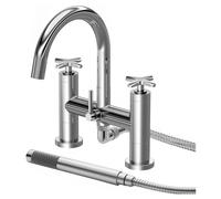 Balterley Levedale Deck Mounted Bath Shower Mixer Tap with Dual Crosshead Handles, High Curved Spout & Shower Kit - Chrome Finish