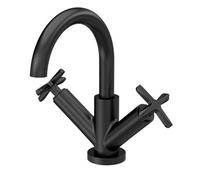 Balterley Levedale Mono Basin Mixer Tap With Dual Crosshead Handles, Swivel Spout & Push Button Waste - Matt Black Finish