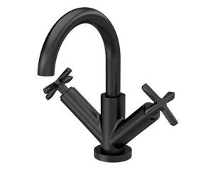 Balterley Levedale Mono Basin Mixer Tap With Dual Crosshead Handles, Swivel Spout & Push Button Waste - Matt Black Finish