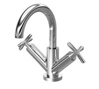 Balterley Levedale Mono Basin Mixer Tap With Dual Crosshead Handles, Swivel Spout & Push Button Waste - Polished Chrome Finish