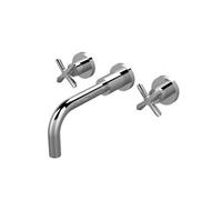 Balterley Levedale Wall Mount 3 Tap Hole Basin Mixer Tap With Dual Crosshead Handles And Curved Spout - Polished Chrome Finish