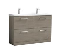 Balterley Level 1200 mm Floor Standing 4-Drawer Vanity Unit with Double Basin for Modern Bathroom Storage - Solace Oak