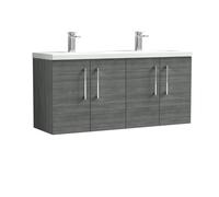 Balterley Level 1200 mm Wall Hung 4 Door Vanity Unit With Double Basin For Modern Bathroom Storage - Anthracite Woodgrain
