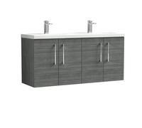 Balterley Level 1200 mm Wall Hung 4 Door Vanity Unit With Double Basin For Modern Bathroom Storage - Anthracite Woodgrain