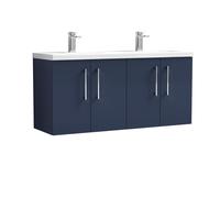 Balterley Level 1200 mm Wall Hung 4 Door Vanity Unit with Double Basin for Modern Bathroom Storage - Midnight Blue