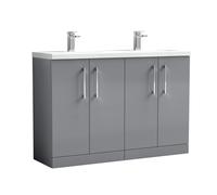 Balterley Level 1200mm Floor Standing 4 Door Double Basin Vanity Unit for Modern Bathroom Storage - Satin Grey