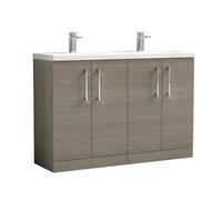 Balterley Level 1200mm Floor Standing 4 Door Double Basin Vanity Unit For Modern Bathroom Storage - Solace Oak