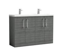 Balterley Level 1200mm Floor Standing 4 Door Double Basin Vanity Unit, Overflow for Modern Bathroom Storage - Anthracite Woodgrain