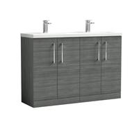 Balterley Level 1200mm Floor Standing 4 Door Double Basin Vanity Unit, Overflow For Modern Bathroom Storage - Anthracite Woodgrain