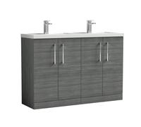 Balterley Level 1200mm Floor Standing 4 Door Vanity Unit With Double Basin For Modern Bathroom Storage - Anthracite Woodgrain