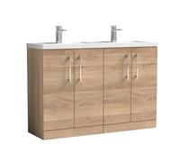 Balterley Level 1200mm Floor Standing 4 Door Vanity Unit With Double Basin For Modern Bathroom Storage - Bleached Oak