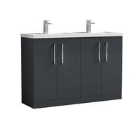 Balterley Level 1200mm Floor Standing 4 Door Vanity Unit with Double Basin & Handles for Modern Bathroom Storage - Dark Grey