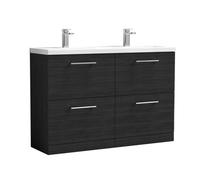 Balterley Level 1200mm Floor Standing 4 Drawer Double Basin Vanity Unit For Modern Bathroom Storage - Charcoal Black
