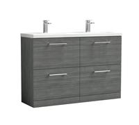 Balterley Level 1200mm Floor Standing 4 Drawer Double Basin Vanity Unit For Modern Bathroom Storage - Anthracite Woodgrain