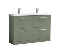 Balterley Level 1200mm Floor Standing 4 Drawer Vanity Unit With Double Basin For Modern Bathroom Storage - Satin Green