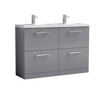 Balterley Level 1200mm Floor Standing 4 Drawer Vanity Unit with Double Basin for Modern Bathroom Storage - Satin Grey