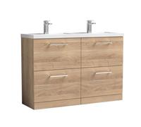 Balterley Level 1200mm Floor Standing 4 Drawer Unit & Double Basin, Bleached Oak in Brown Balterley Brown