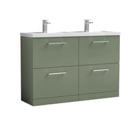 Balterley Level 1200mm Floor Standing 4 Drawer Unit & Double Basin, Satin Green Balterley Green