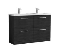 Balterley Level 1200mm Floor Standing 4 Drawer Vanity Unit & Double Basin & Handles For Modern Bathroom Storage - Charcoal Black