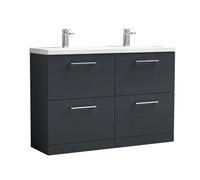 Balterley Level 1200mm Floor Standing 4 Drawer Vanity Unit With Double Basin For Modern Bathroom Storage - Dark Grey