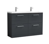 Balterley Level 1200mm Floor Standing 4 Drawer Vanity Unit with Double Basin for Modern Bathroom Storage - Dark Grey