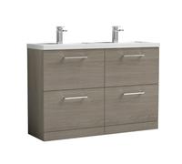 Balterley Level 1200mm Floor Standing 4 Drawer Vanity Unit With Double Basin For Modern Bathroom Storage - Solace Oak
